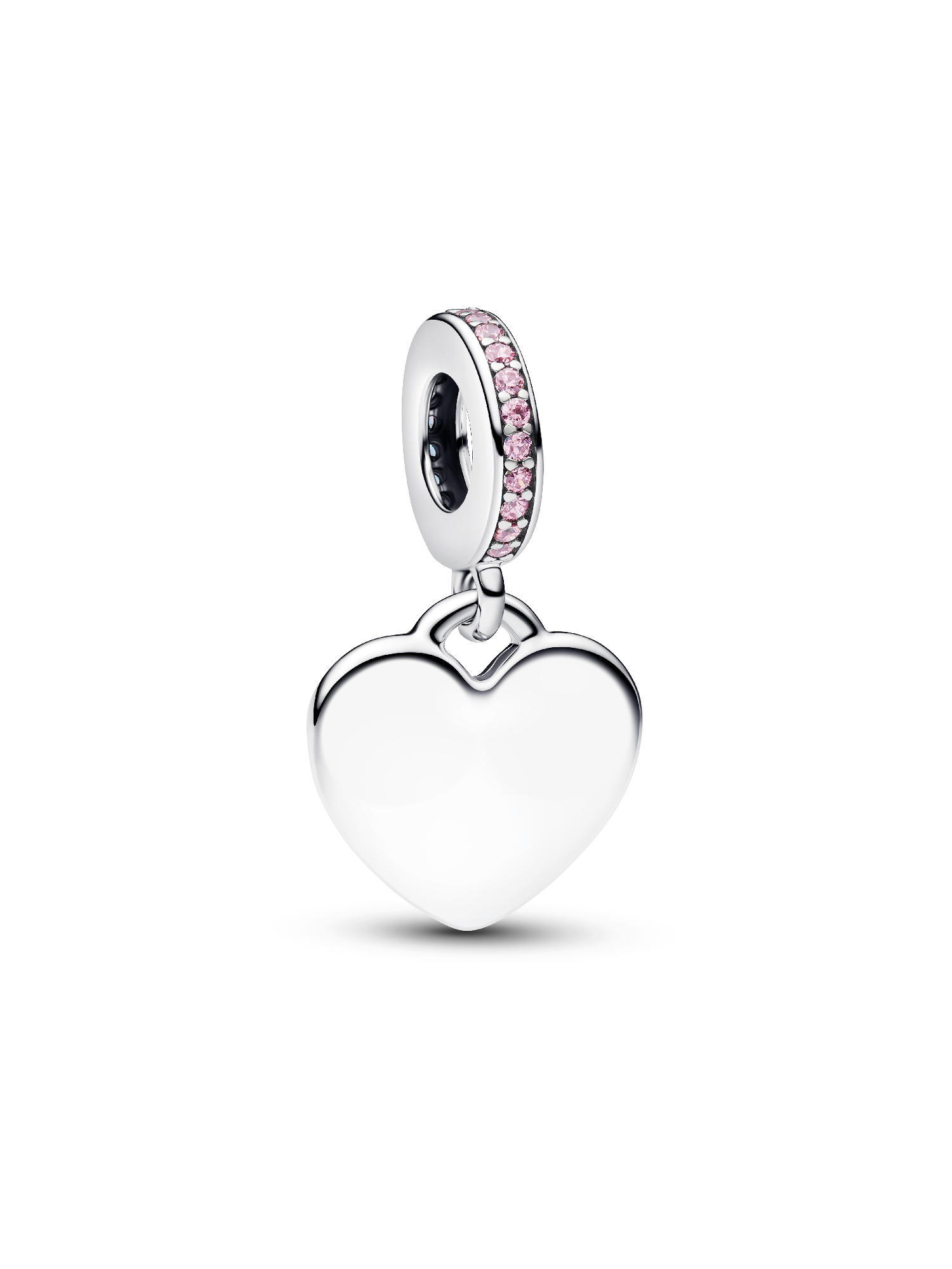 Indgraverbart Charm med Hjertevedhæng med Pink Sten