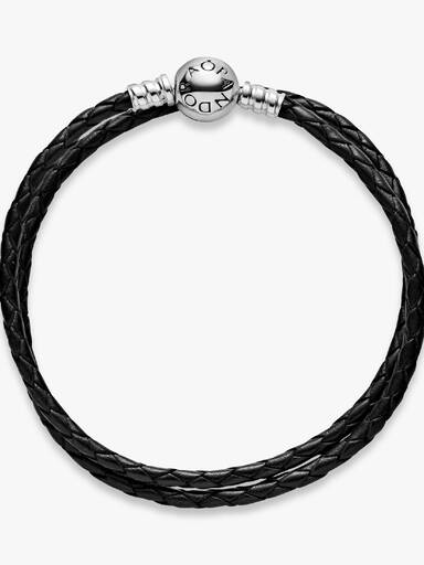 Pandora Moments Dobbelt Sort Læderarmbånd