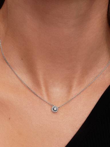 Rund Pavé Halo Collier Halskæde