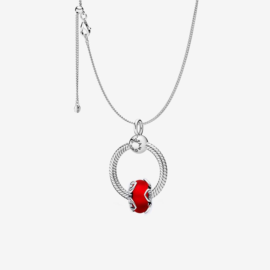 Moments Small O vedhæng kæde halskæde med matteret Murano glas & Hearts Charm sæt image number 0