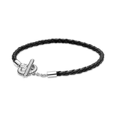 Pandora Moments Flettet Læderarmbånd med T-lås