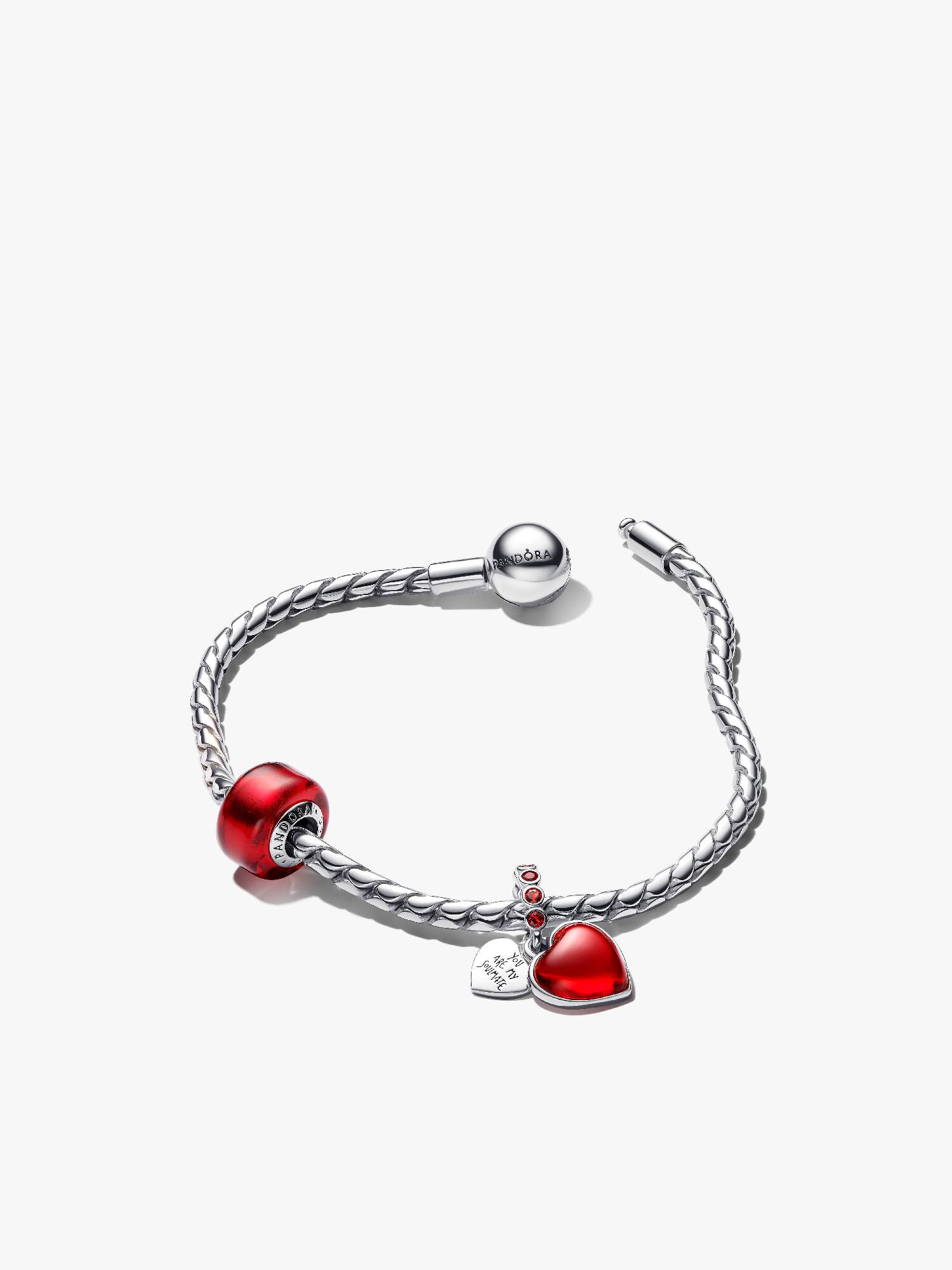 Rødt Murano-glas & hjerte-charm & armbåndssæt
