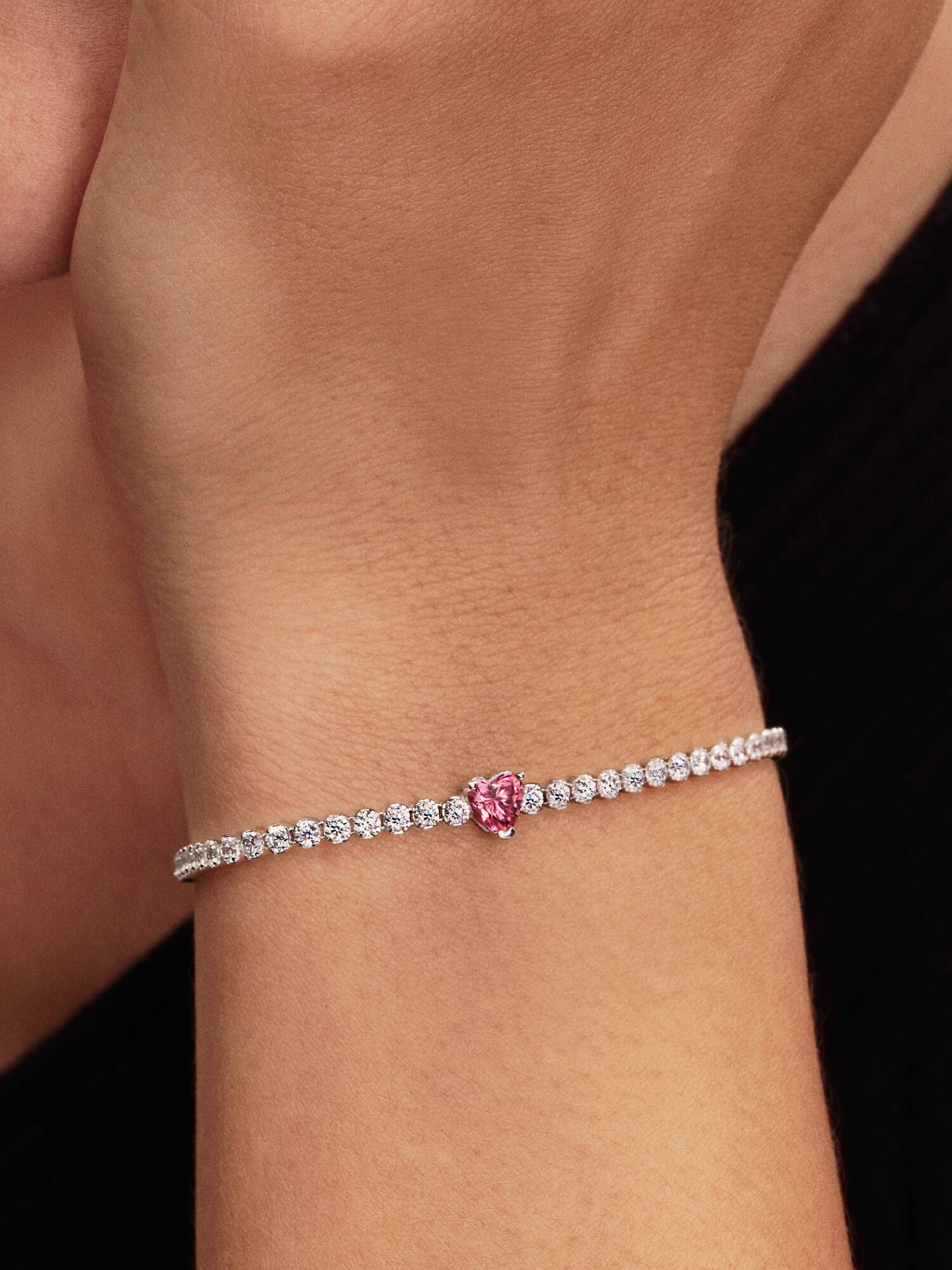 Pink Funklende Hjerte Tennisarmbånd