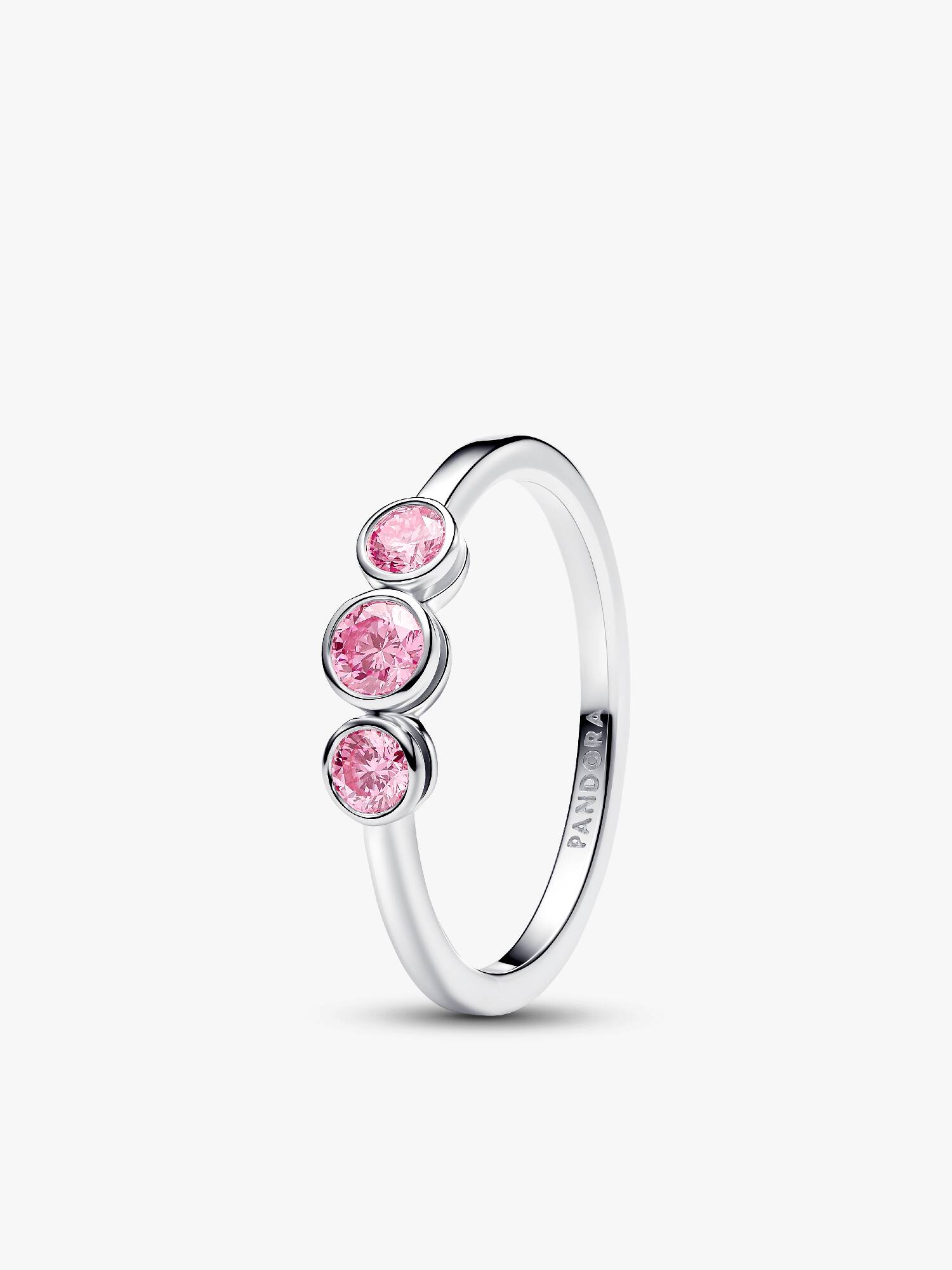 Pandora Era Bezel Trio Ring i Sterlingsølv med Pink Laboratorieskabte Diamanter