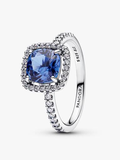 Funklende Kvadratisk Blå Halo Statement Ring