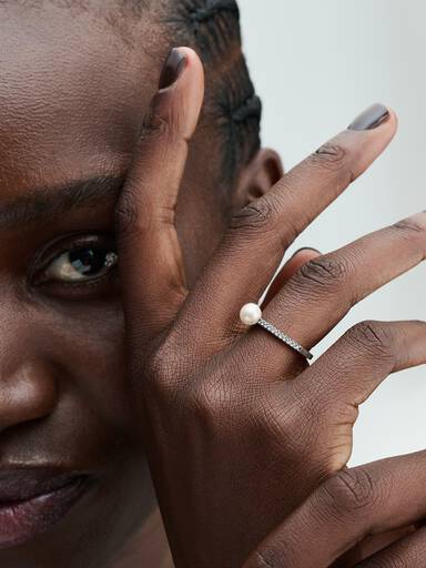 Behandlet Ferskvandskulturperle- og Pavé ring