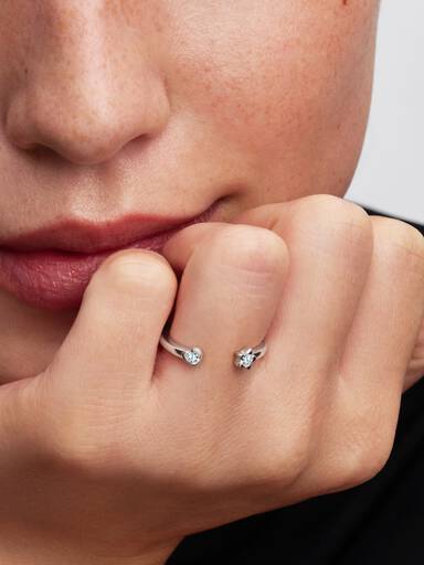 Pandora Talisman åben ring i sterlingsølv med stjerne og hjerte med laboratorieskabte diamanter