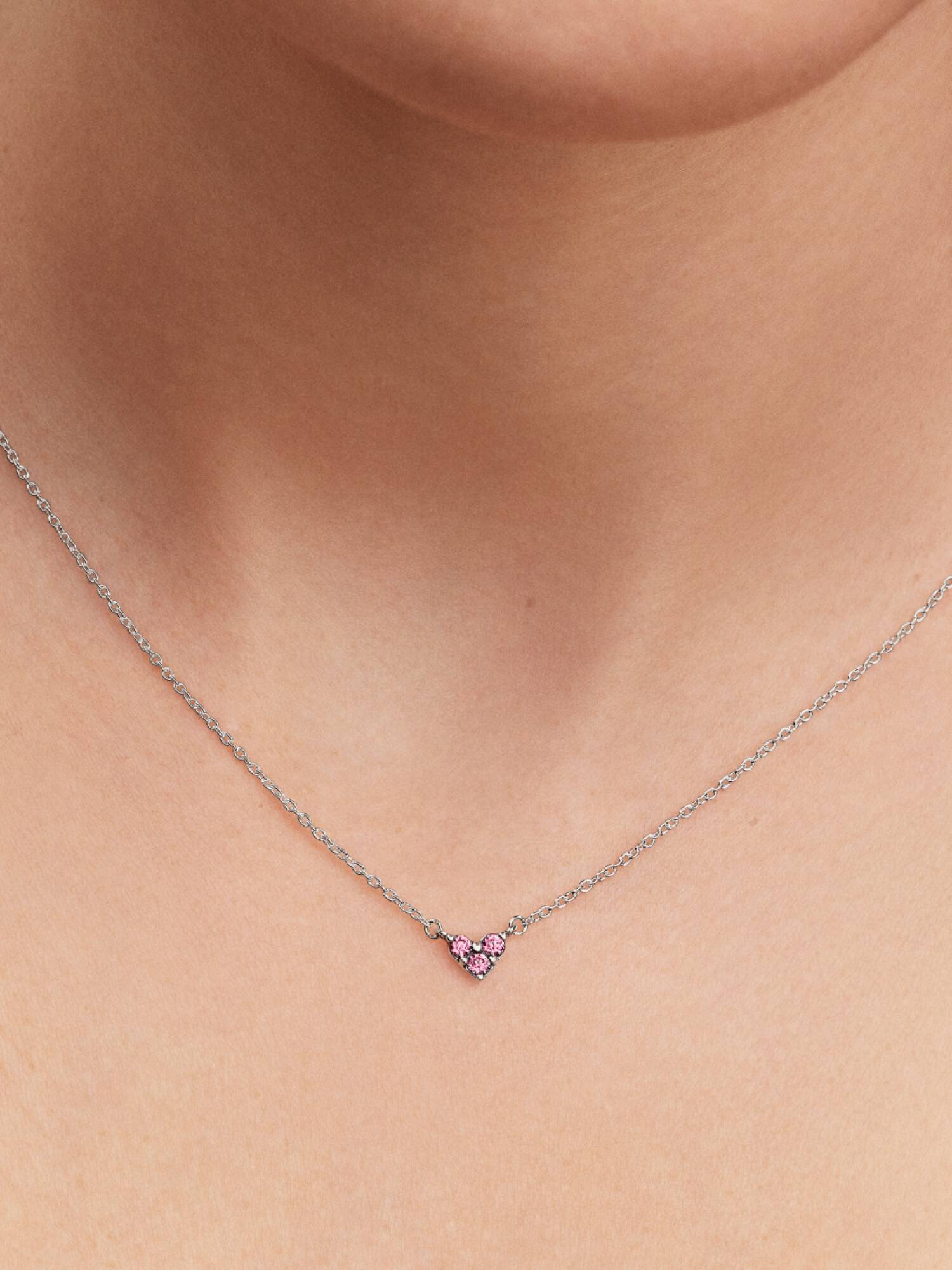 Tre Pink Sten i Hjerte Collier Halskæde