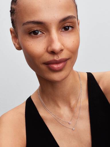 Pandora Era Bezel Halskæde i Sterlingsølv med vedhæng Pink Laboratorieskabt Diamant
