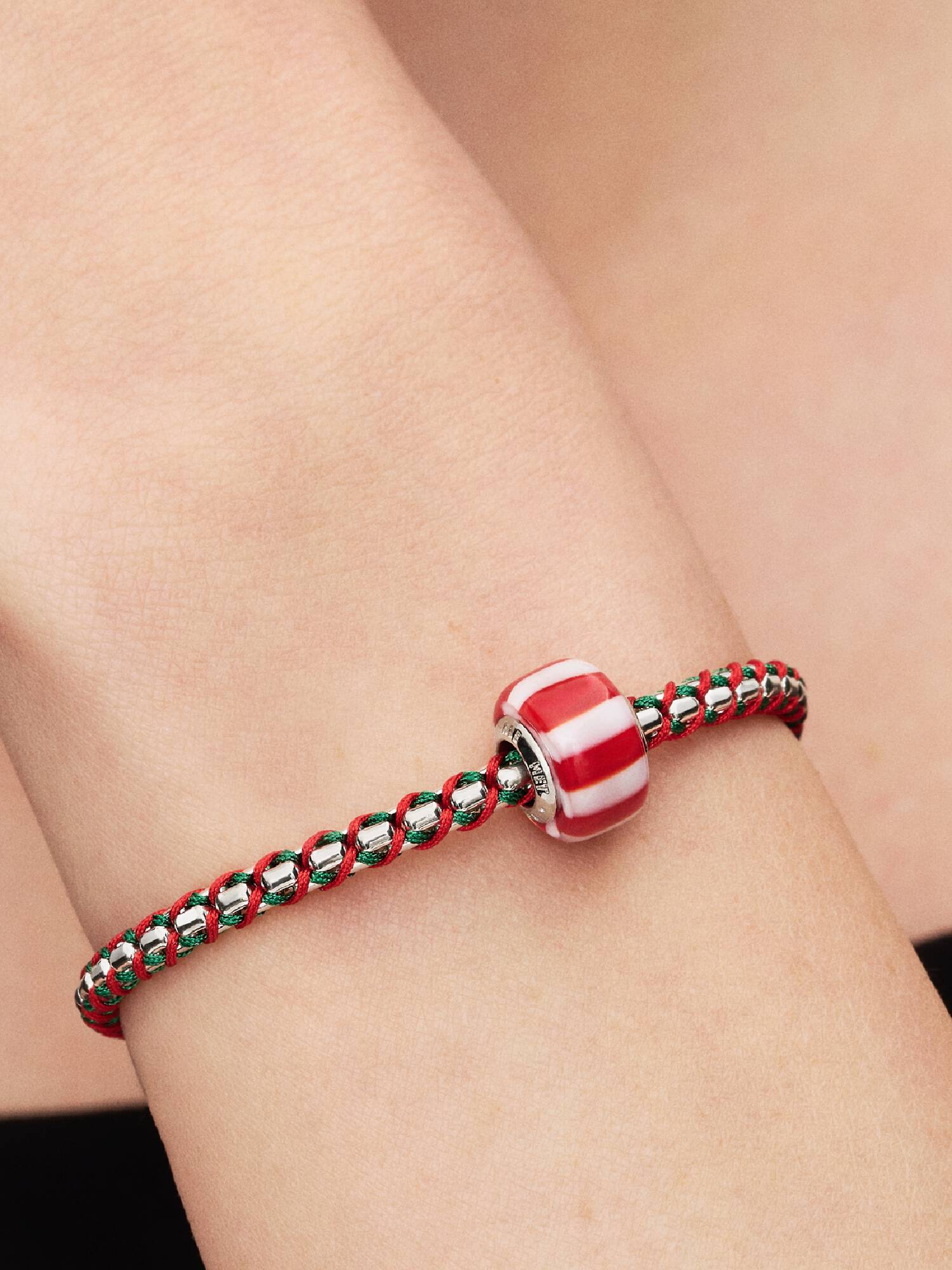 Rød Pebermynte Muranoglas Charm 