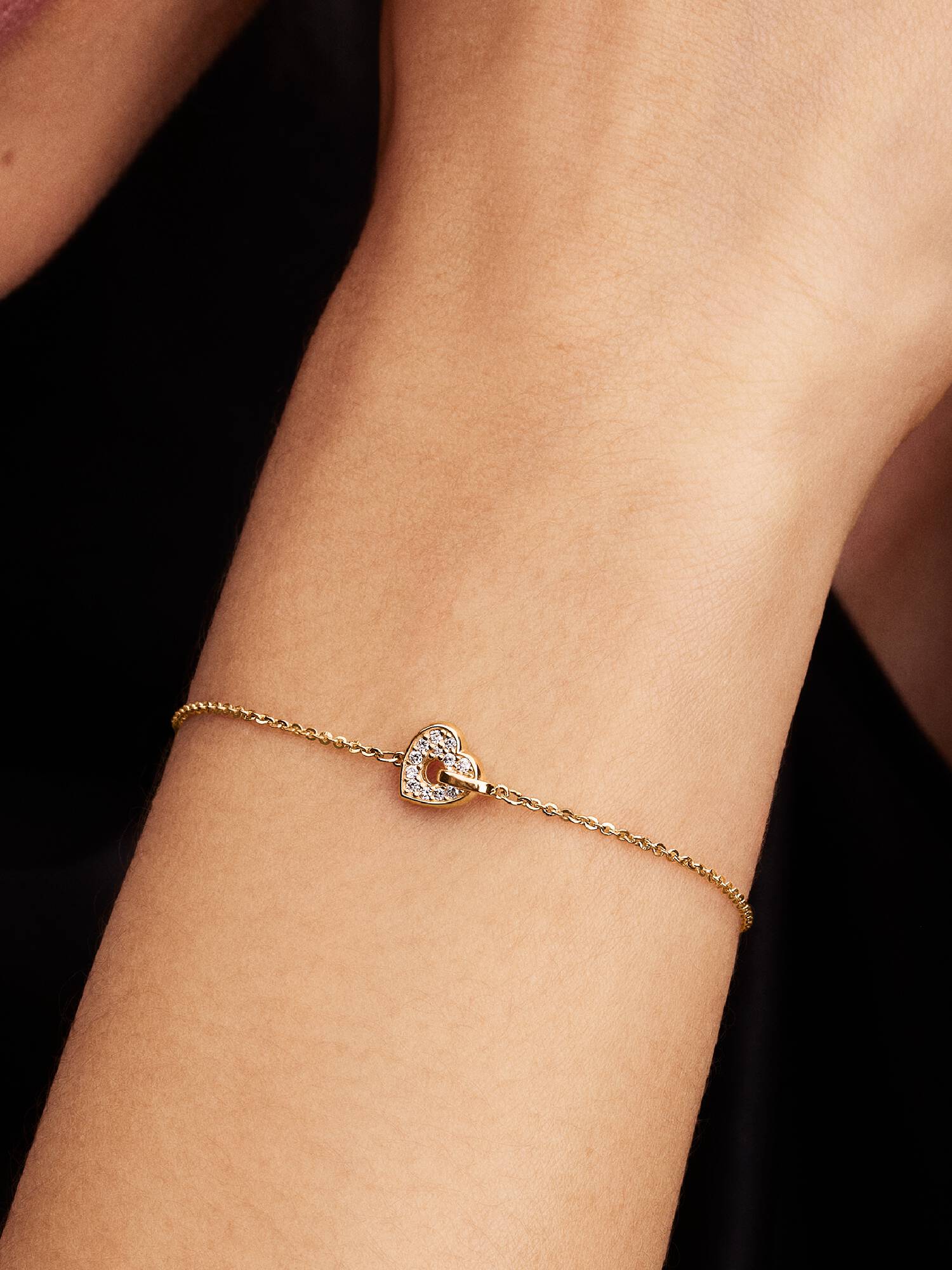Pandora Talisman Hjerte Kædearmbånd 14 kt. Guld med Laboratorieskabt Diamant Pavé