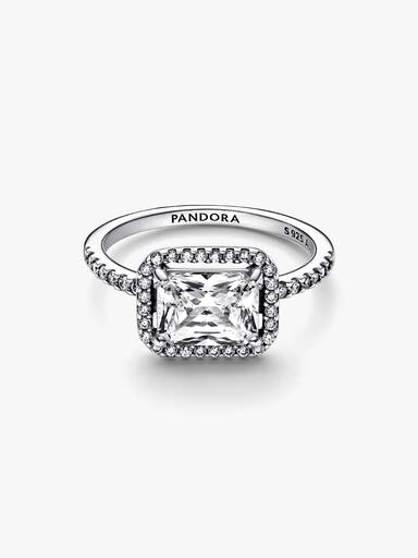 Rektangulær Funklende Halo Ring