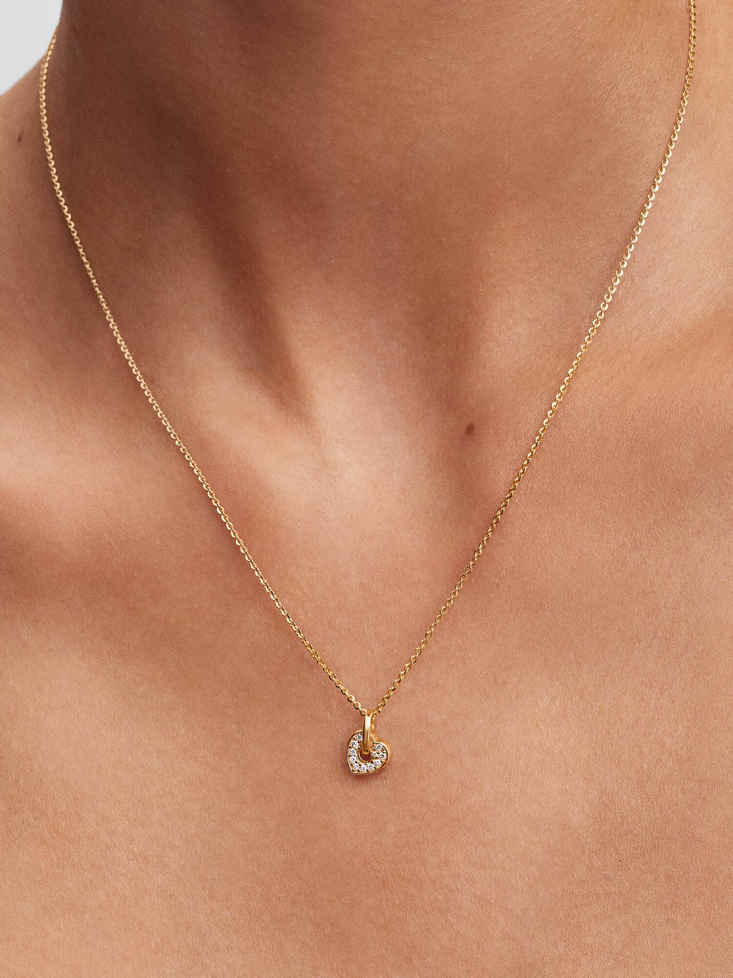 Pandora Talisman Hjerte Halskæde med vedhæng 14 kt. Guld med Laboratorieskabt Diamant Pavé
