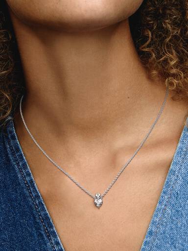 Funklende Collier-Halskæde med Dobbelthjerte Vedhæng