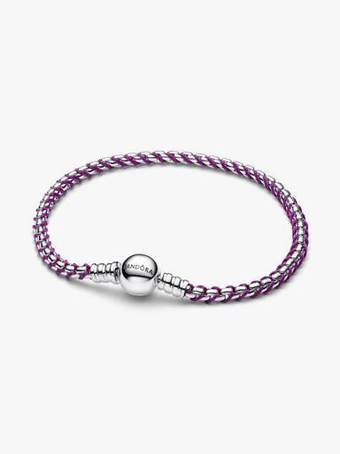 Box Chain Armbånd med Lilla Snor