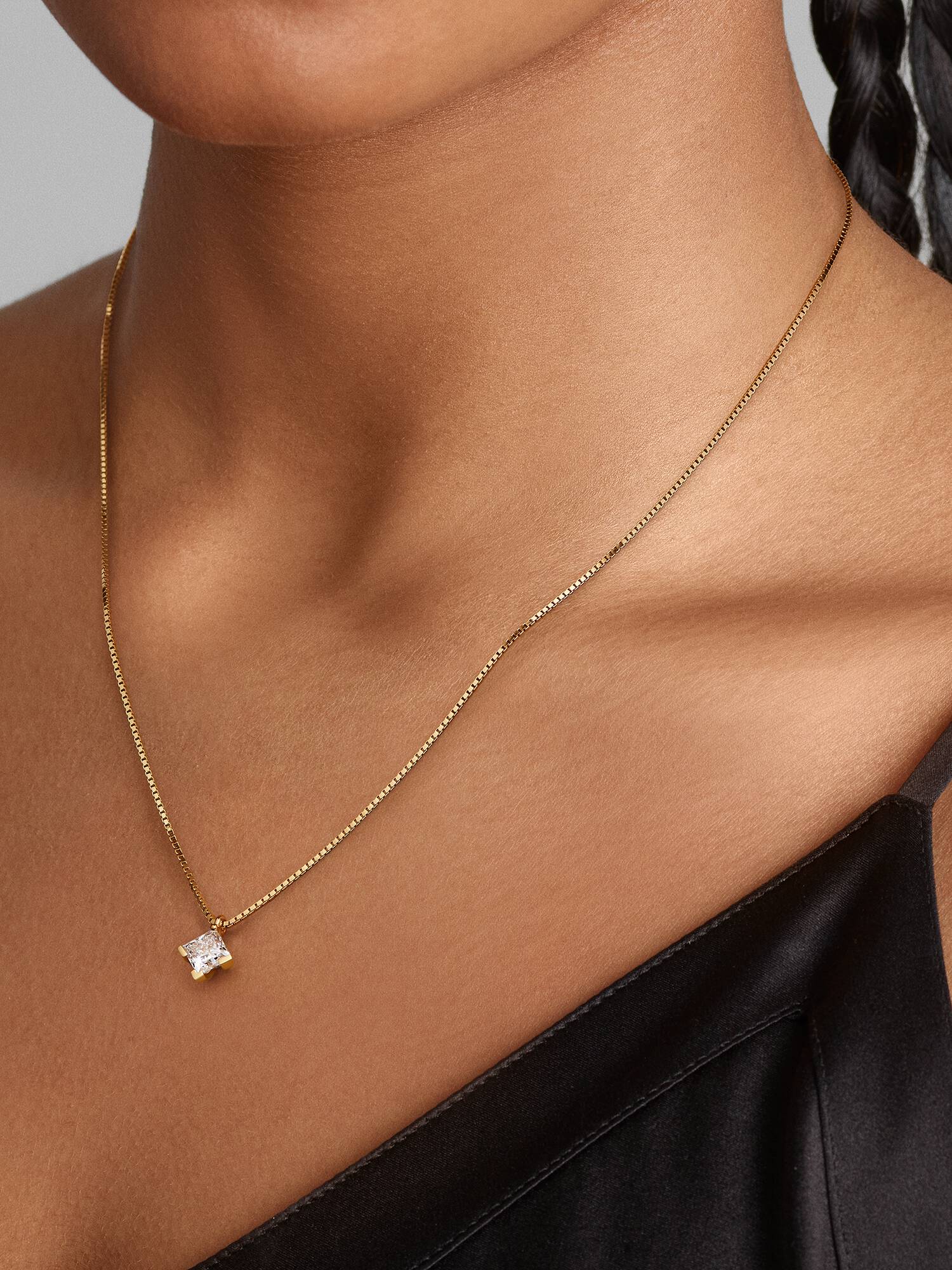 Pandora Nova halskæde i 14 kt. guld med vedhæng med laboratorieskabt diamant