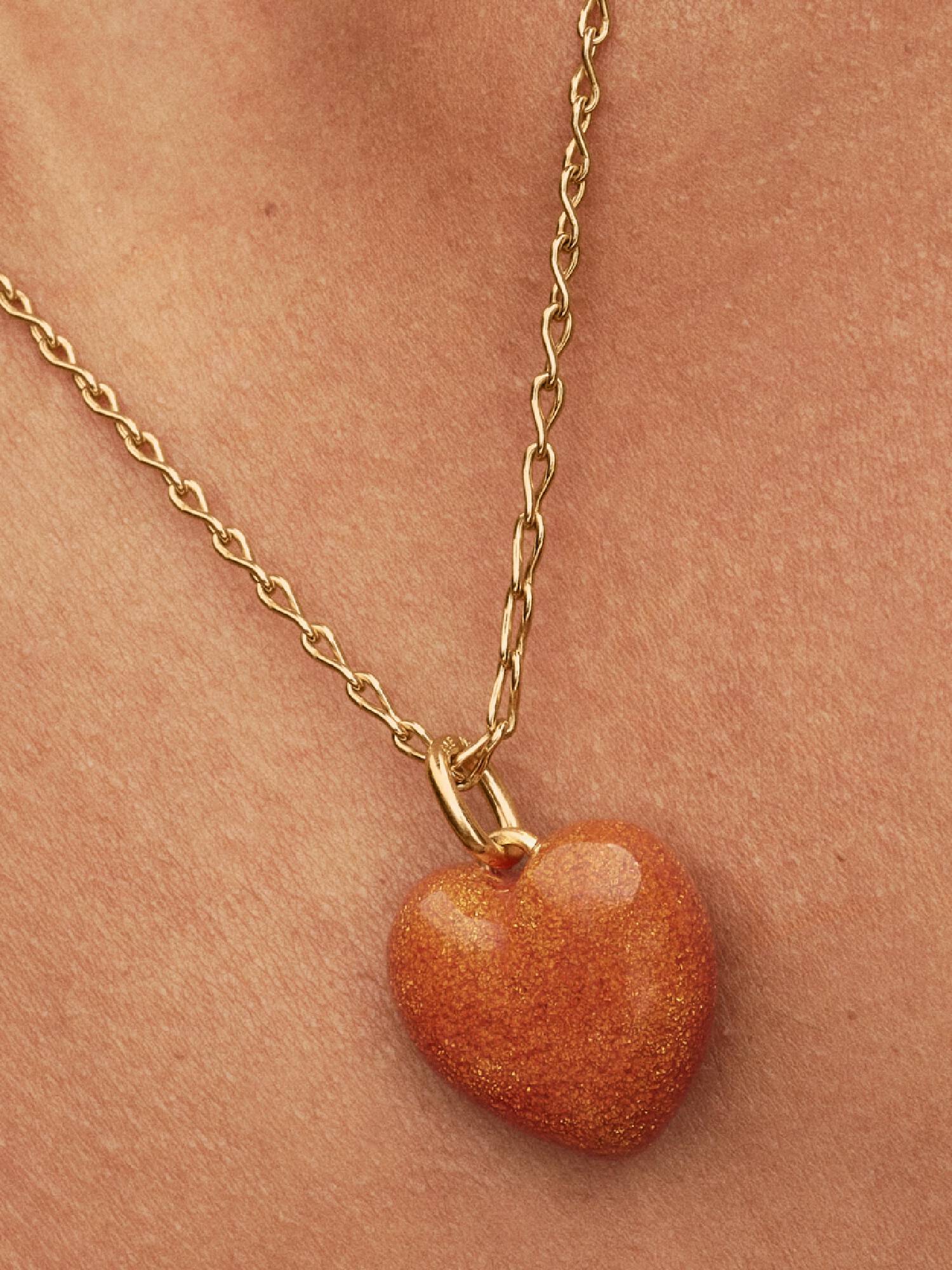 Orange Buttet Hjerte Charm med vedhæng