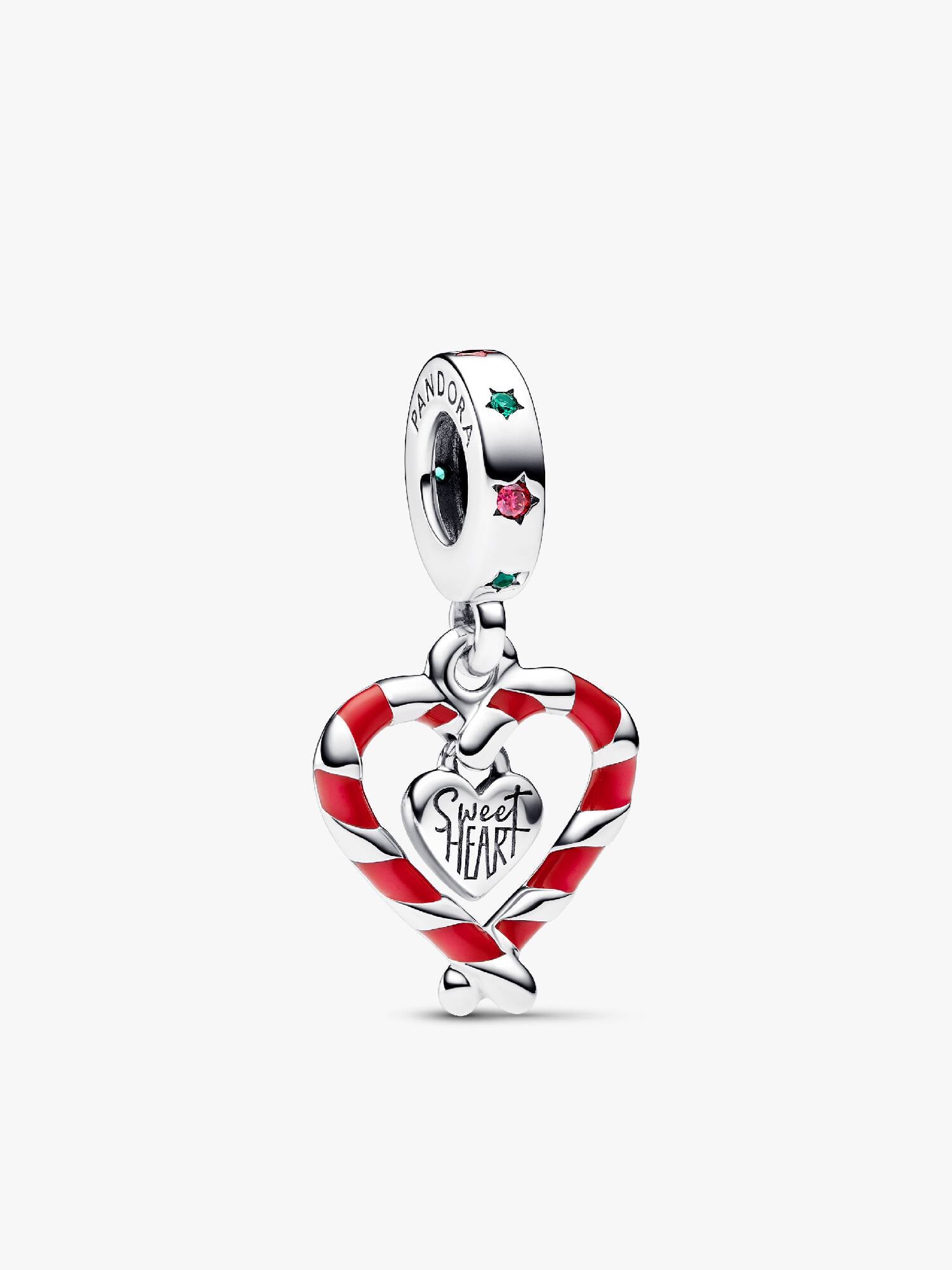 Double Candy Cane Heart Christmas Charm med vedhæng