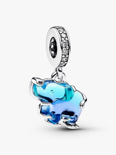 Blåt Muranoglas Elefantcharm med vedhæng