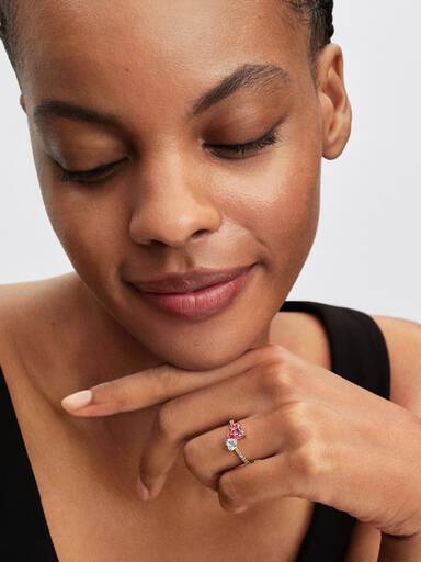 Funklende pink & klar dobbelthjerte ring