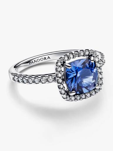 Funklende Kvadratisk Blå Halo Statement Ring