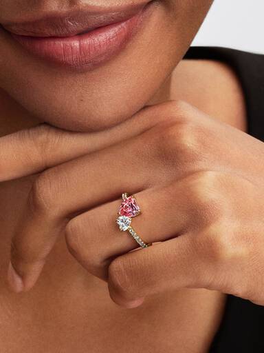 Funklende pink & klar dobbelthjerte ring
