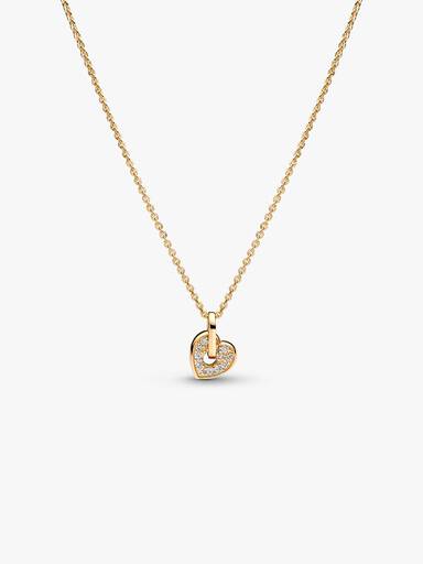 Pandora Talisman Hjerte Halskæde med vedhæng 14 kt. Guld med Laboratorieskabt Diamant Pavé