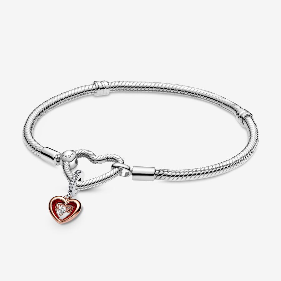 Moments Heart Clasp Snakes - Link armbånd med Bicolour Radiant Heart Charm vedhæng sæt image number 0