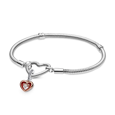 Moments Heart Clasp Snakes - Link armbånd med Bicolour Radiant Heart Charm vedhæng sæt
