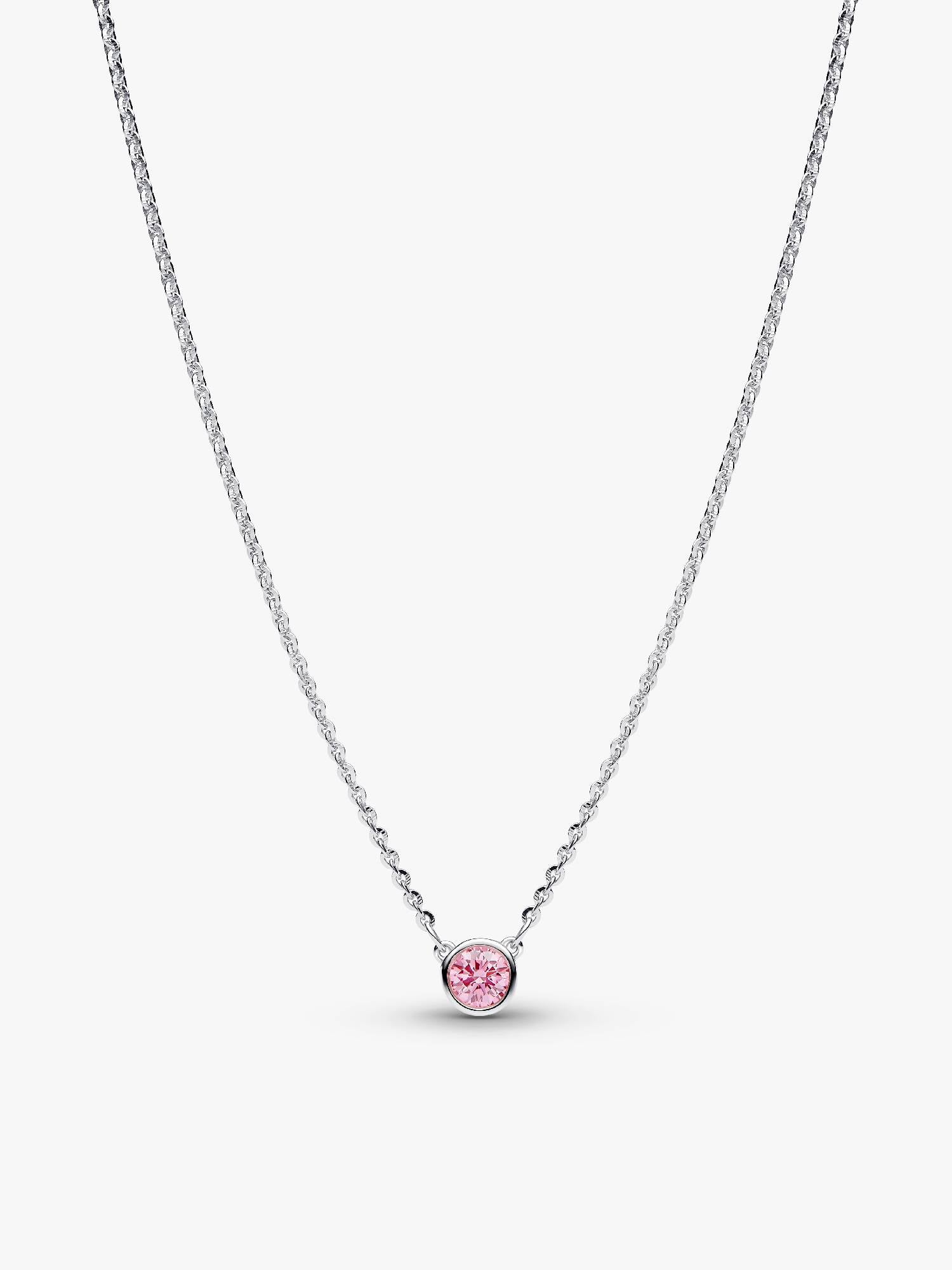 Pandora Era Bezel Halskæde i Sterlingsølv med vedhæng Pink Laboratorieskabt Diamant