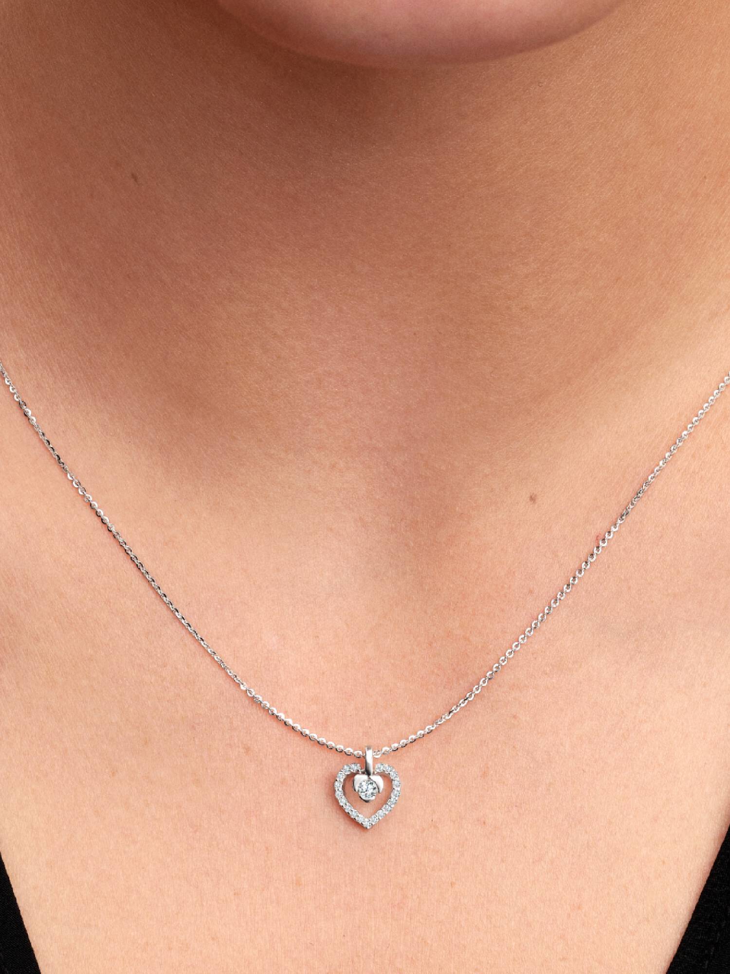 Pandora Talisman halskæde i sterlingsølv med hjertevedhæng med laboratorieskabt diamant