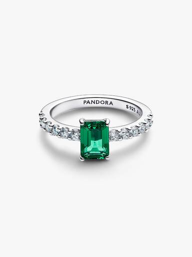 Rektangulær Funklende Grøn Halo Ring