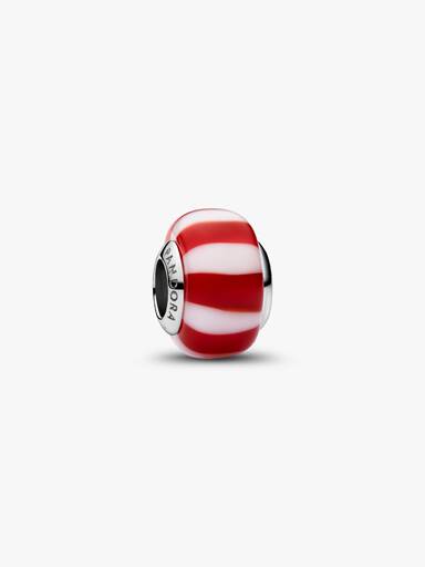 Rød Pebermynte Muranoglas Charm