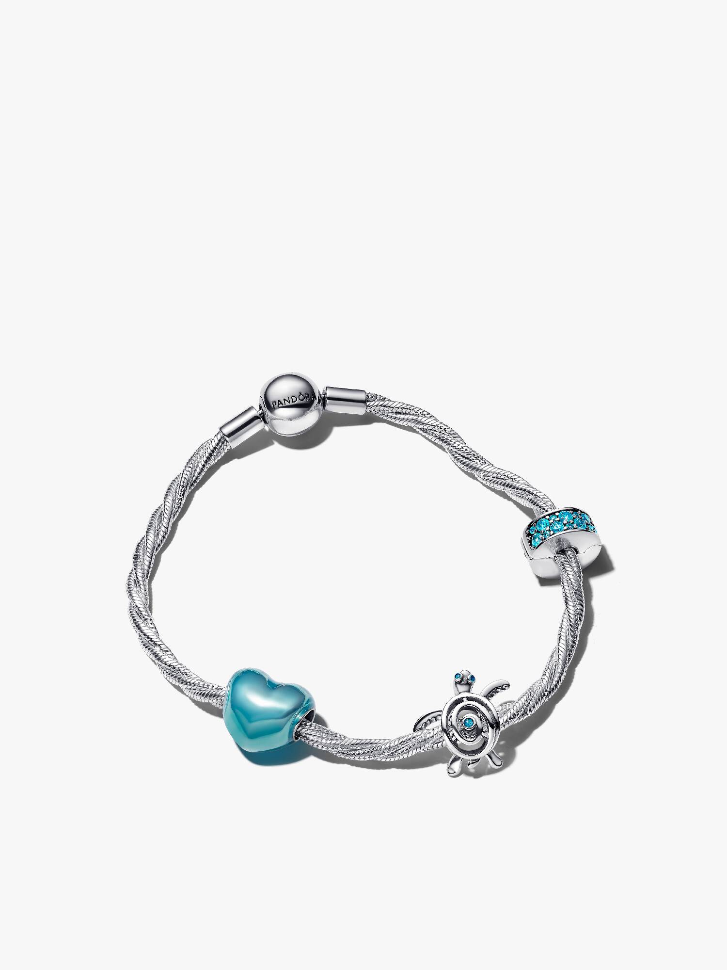 Smykkesæt med skildpaddehjerte- og clipcharm armbånd