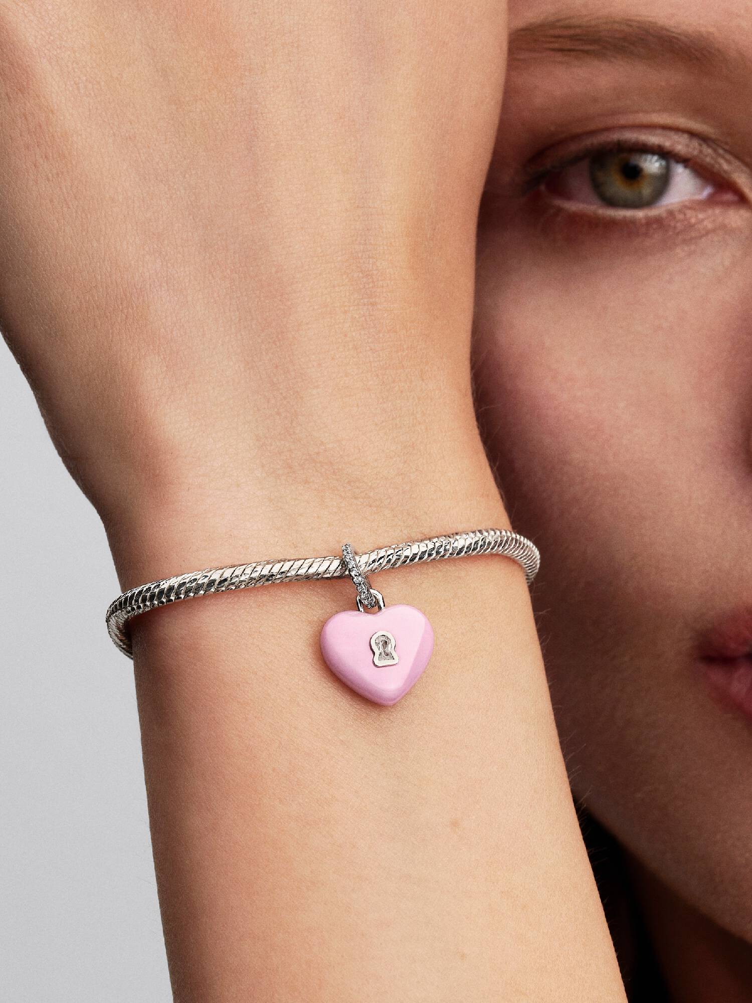 Pink Keramisk Hjertehængelås Charm med vedhæng