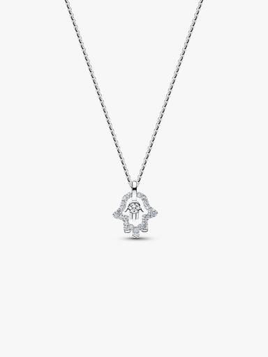 Pandora Talisman halskæde i sterlingsølv med hamsas hånd-vedhæng med laboratorieskabt diamant