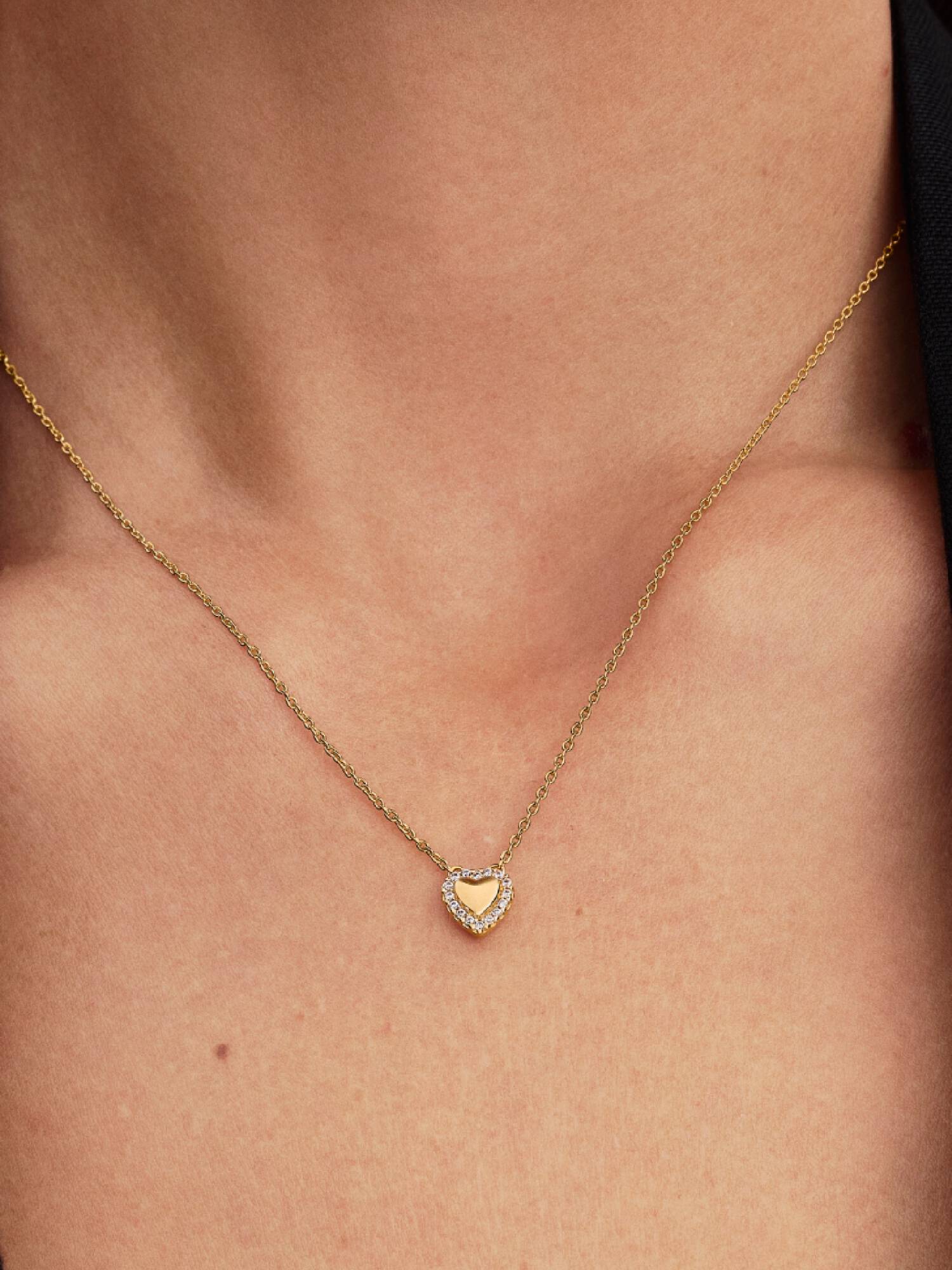 Indgraverbart Hjerte Halo Collier-Halskæde
