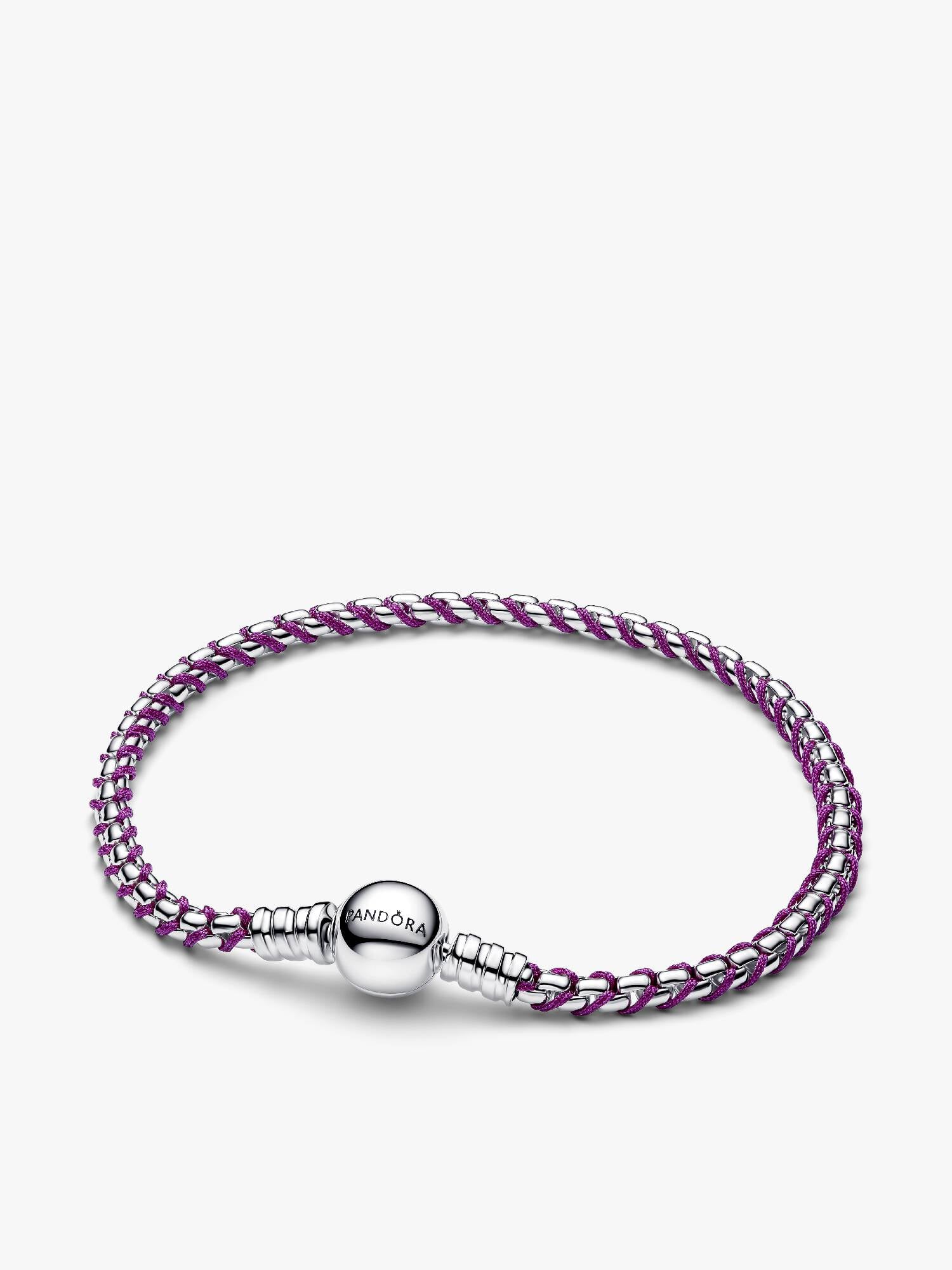 Box Chain Armbånd med Lilla Snor