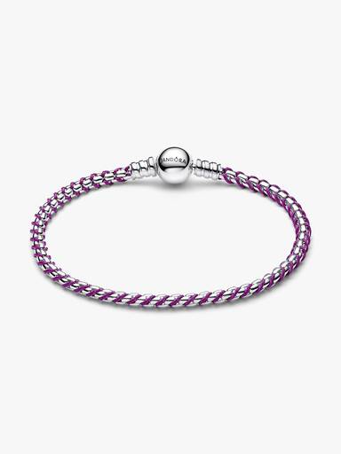 Box Chain Armbånd med Lilla Snor