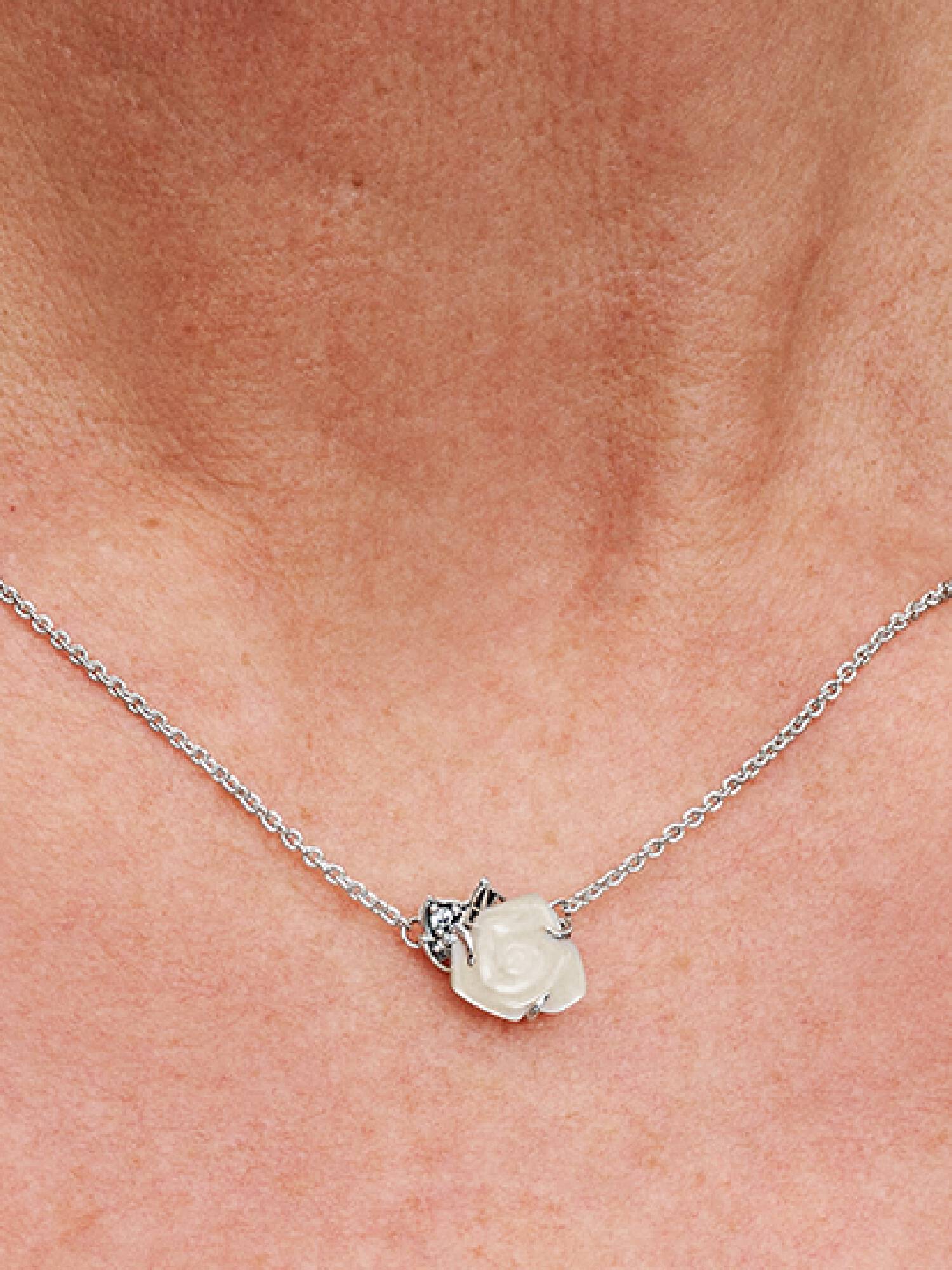 Hvid Rose-i-Blomst Collier Halskæde