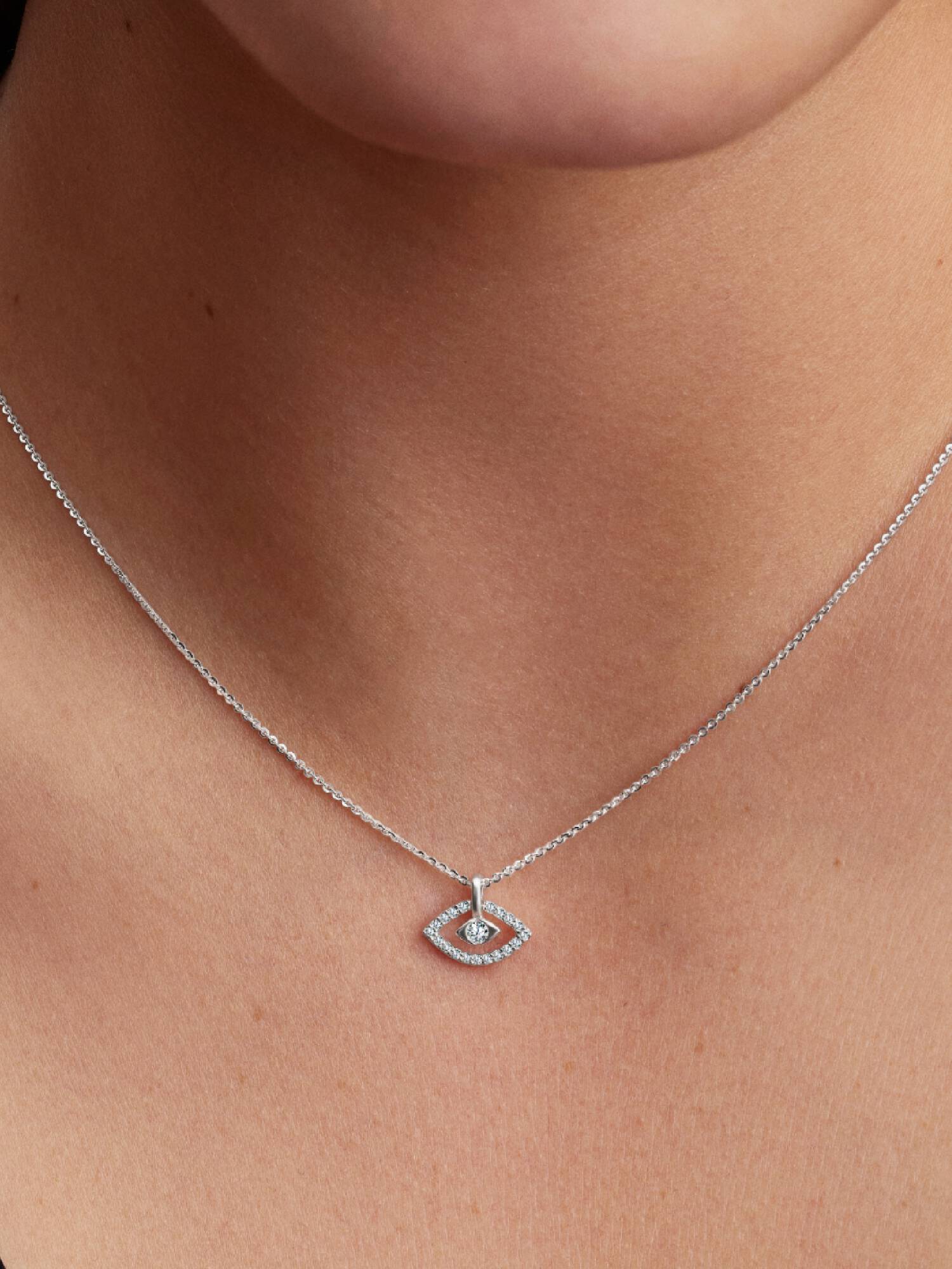 Pandora Talisman halskæde i sterlingsølv med ondt øje-vedhæng med laboratorieskabt diamant