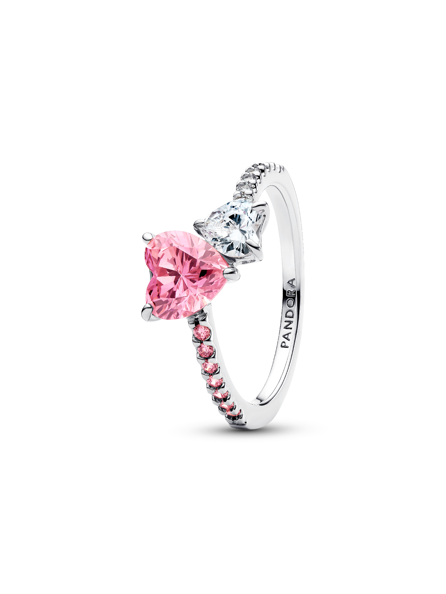 Funklende pink & klar dobbelthjerte ring