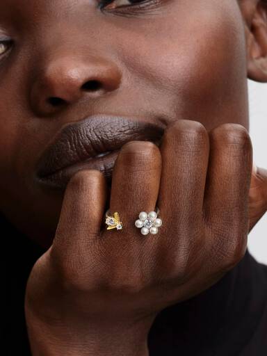Bridgerton Bi & Behandlet Ferskvandskulturperle Blomst Åben Ring