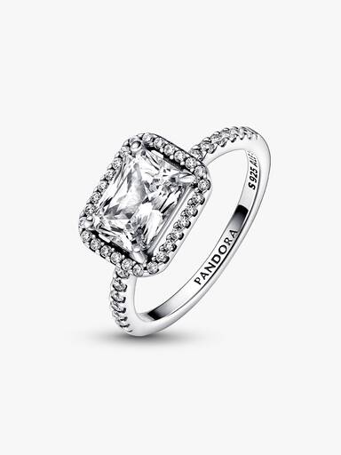Rektangulær Funklende Halo Ring