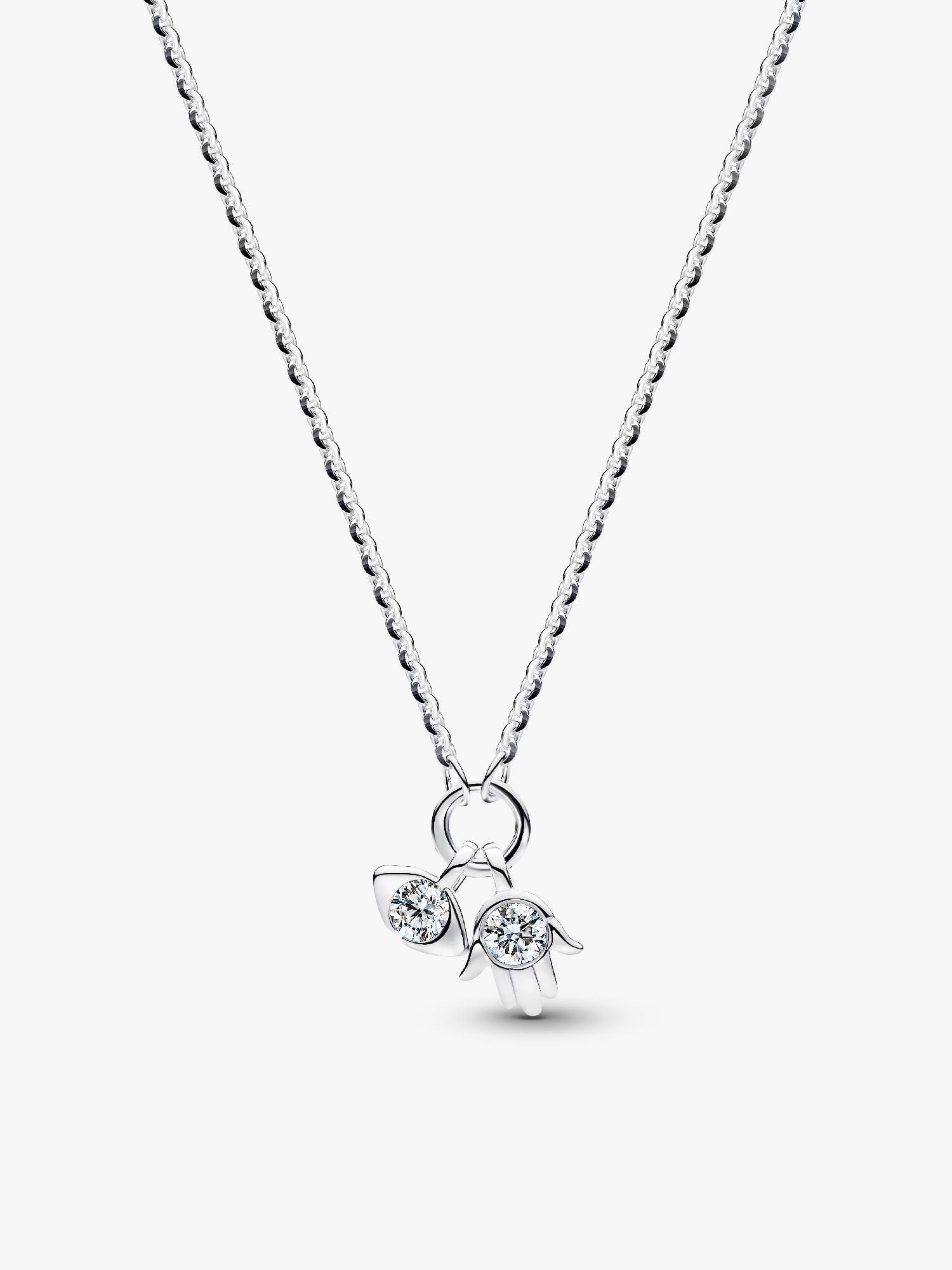 Pandora Talisman halskæde i sterlingsølv med vedhæng med ondt øje og hamsas hånd med laboratorieskabte diamanter