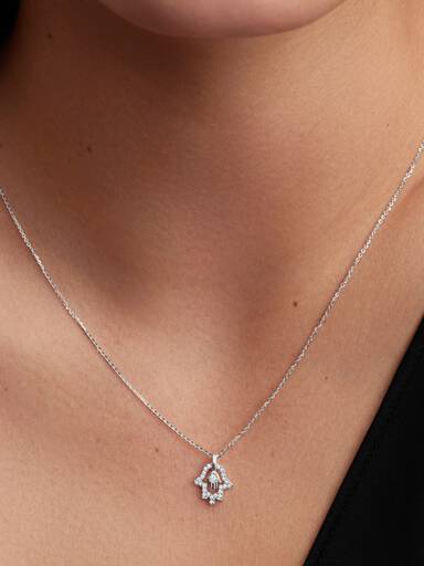 Pandora Talisman halskæde i sterlingsølv med hamsas hånd-vedhæng med laboratorieskabt diamant