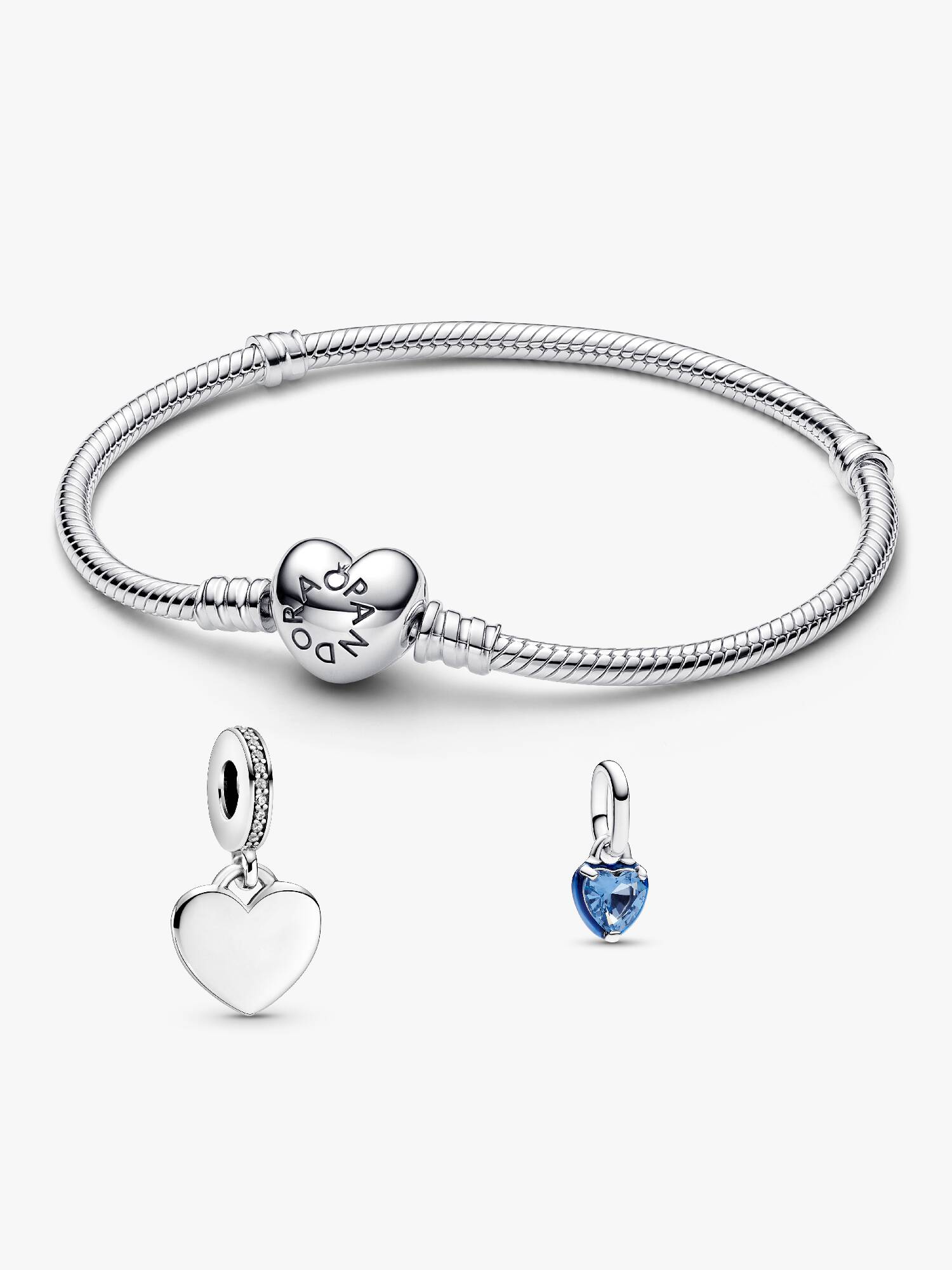 Smykkesæt Evig Kærlighed Armbånd & Graverbart Charm med Blåt Hjerte-Charm