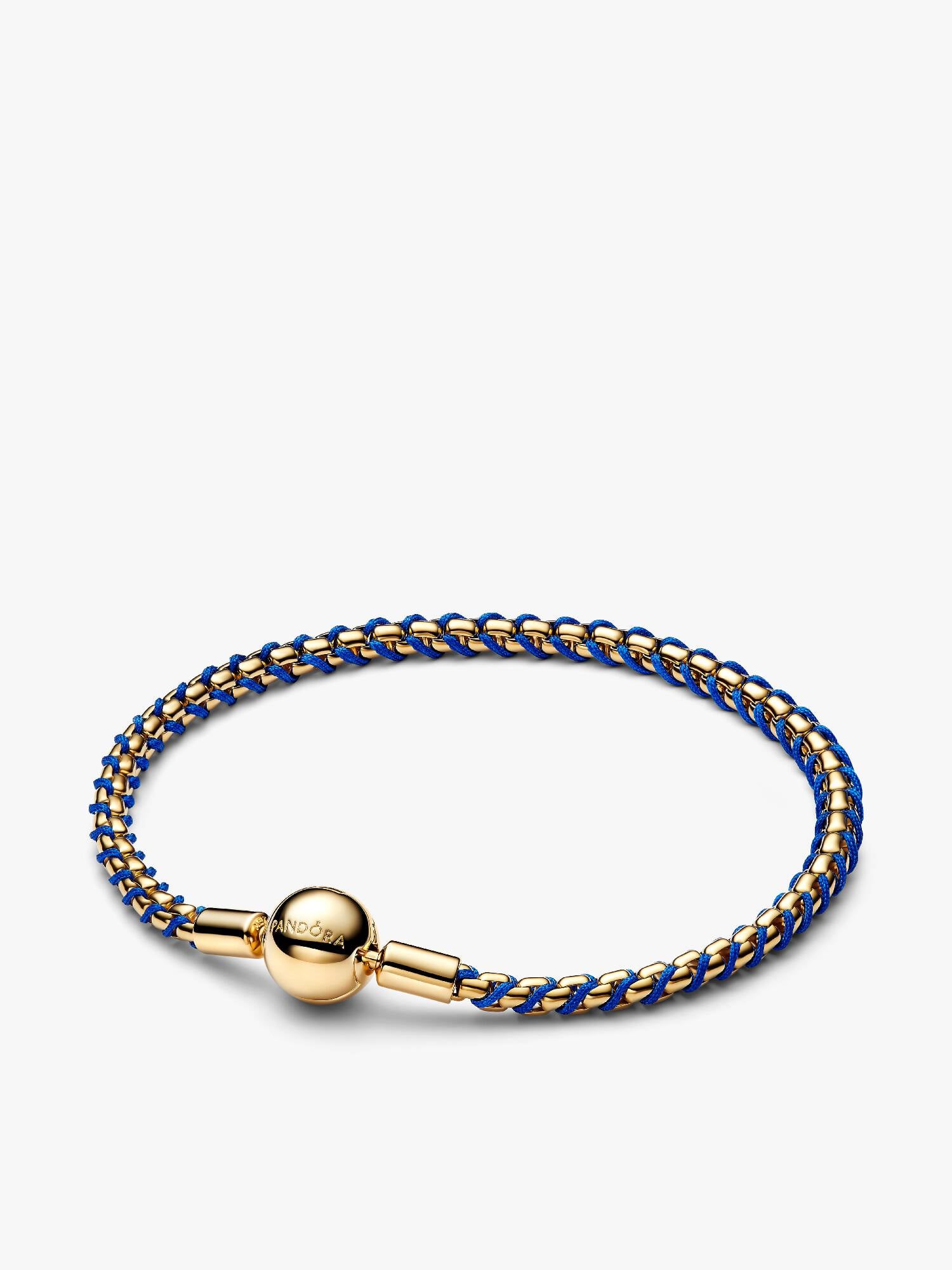 Box Chain Armbånd med Blå Snor 