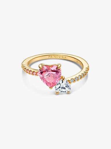 Funklende pink & klar dobbelthjerte ring