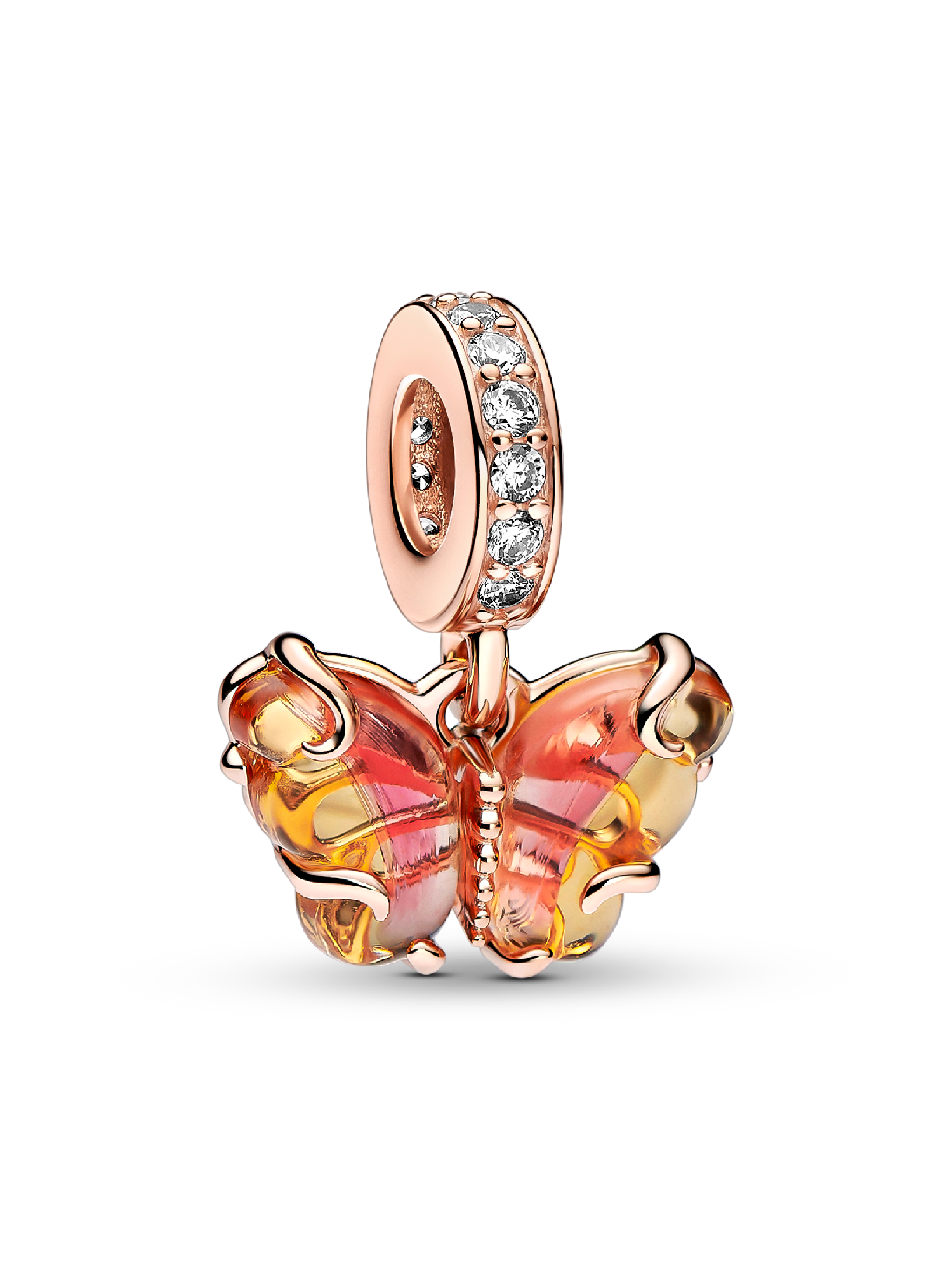 Pink og gul Muranoglas sommerfugl charm med vedhæng